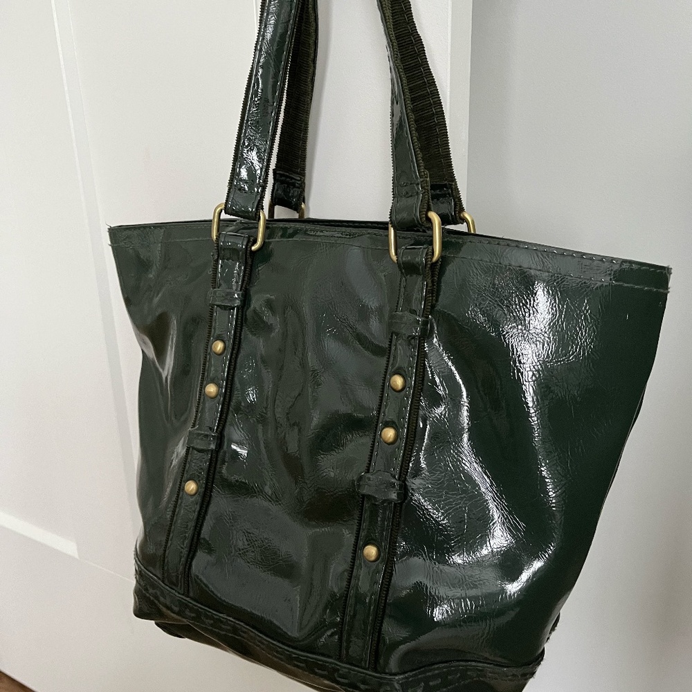 GAP Vintage Glossy Forest Green Studded Tote Bag Y2K